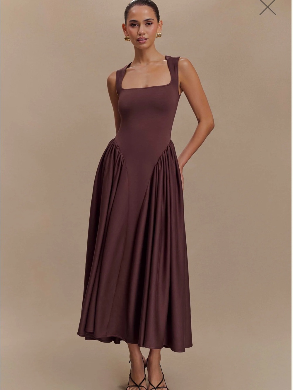 Meshki Chocolate Brown Square Neck Midi Dress